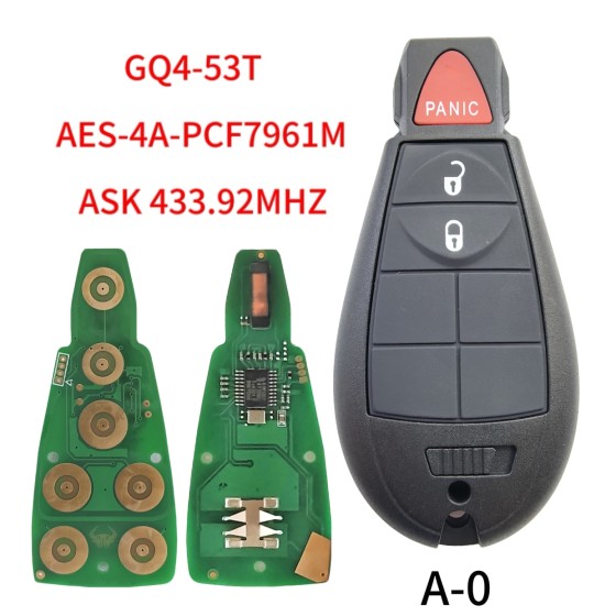 Jeep Cherokee 3 Button 433Mhz 4A Chip Fobik 2014-2022 for FCC: GQ4-53T